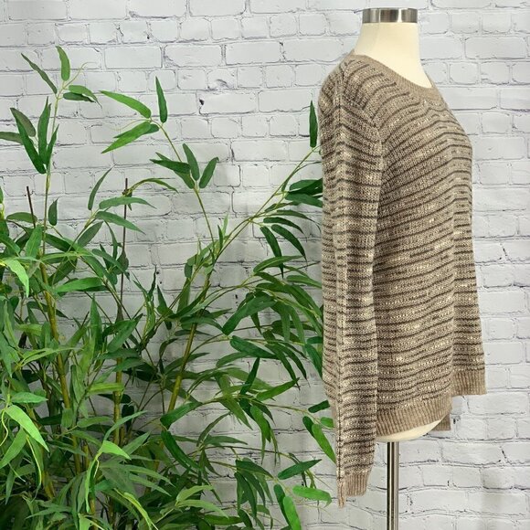 Hem & Thread Tan w/ Black & White Strips Sweater - Picture 2 of 6